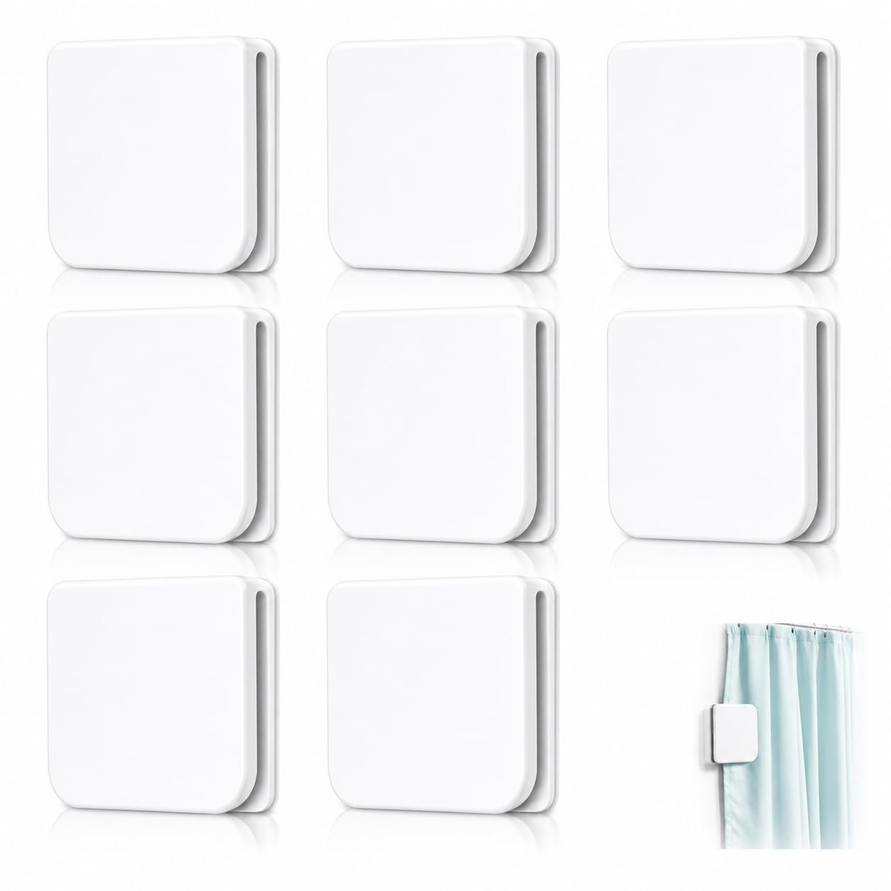 8 Pcs Self-Adhesive Anti-Splash Shower Curtain Clips White, Windproof Bath Panel Clips for Holding Curtain Edges, Anti-Splash Fixing Set for Indoor, Camp and Outdoor Use, Easy No-Drill Installation