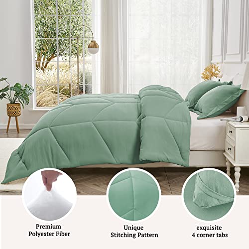 Mildly Queen Comforter Set - Sage Green Bedding Comforter Sets 100% Washed Microfiber Super Soft 3 Pcs, All Season Fluffy Lightweight Down Alternative Quilted Comforter 88X88 Inches, 2 Pillow Shams #TOP2