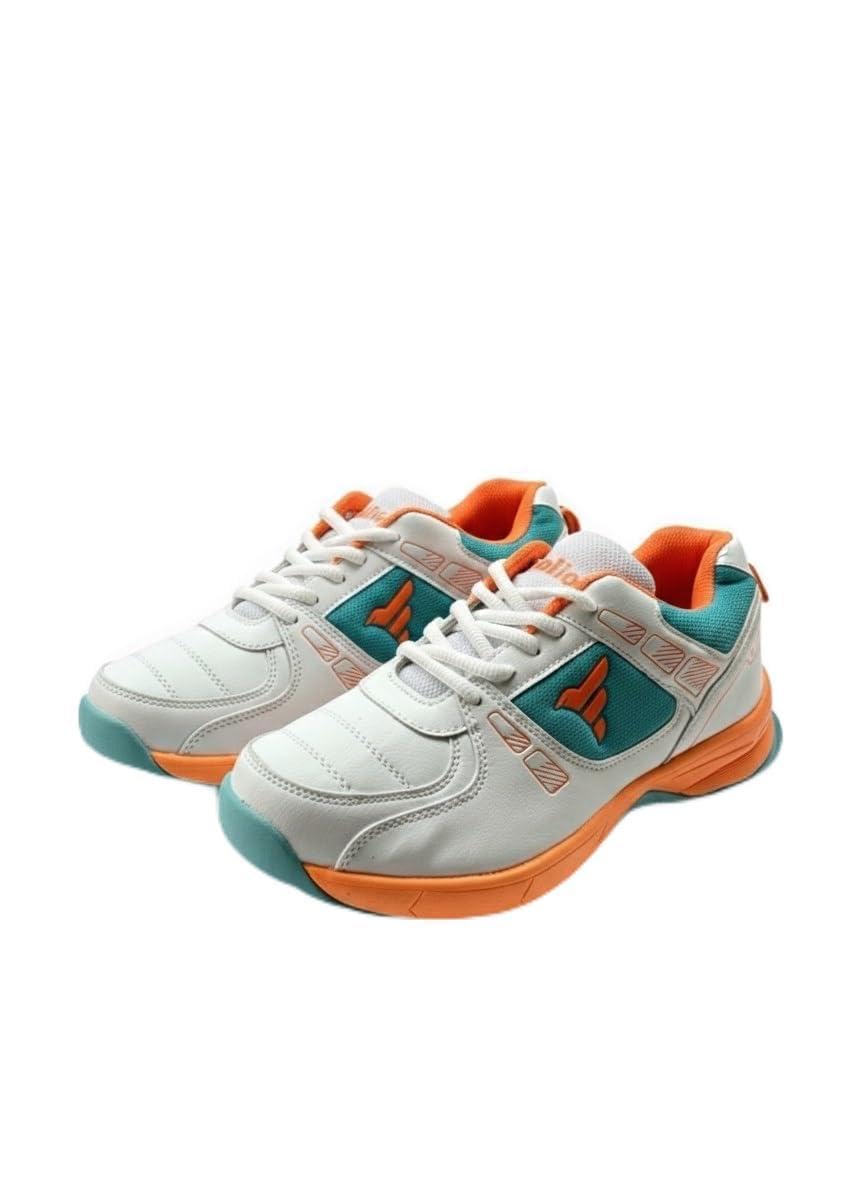 VSSG Frolic Cricket Shoes for Men | Lightweight Sports Shoes with Cushioned Sole | Non-Marking Grip Outsole | Ideal for Practice, Training & Matches White-Orange-picture-12
