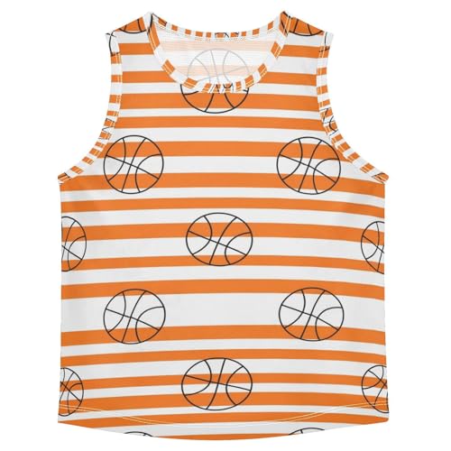 J JOYSAY Basketball Stripes Orange Boys Tank Top Sleeveless Muscle Shirts Quick Dry Active Sport Workout Kids T-Shirts 3-15T