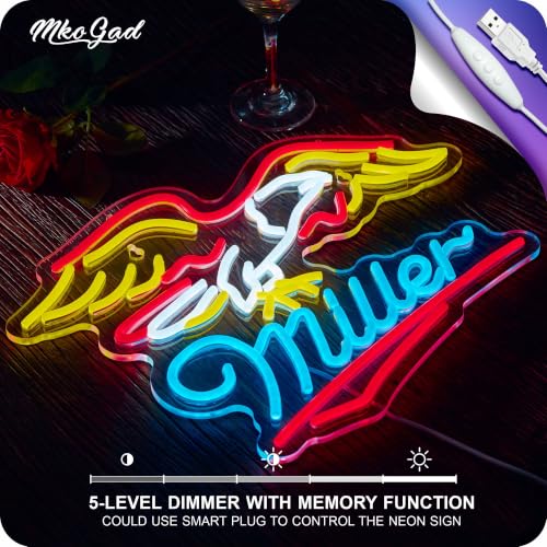 Image of Beer Neon Sign Eagle Mille LED Light with Dimmer for Bar Home Decor | Handmade USB Powered Neon Signs with Dimmer Bar Light Up Signs for Pub Home Bar Man Cave Store Party Club Gifts