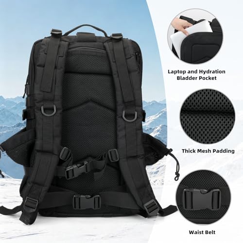 Image of Hannibal Tactical MOLLE Assault Backpack, Tactical Backpack Military Army Camping Rucksack, 3-Day Pack Trip w /USA Flag Patch, D-Rings, Flag patch with water bottle