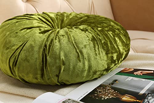 Pack 2：Round Floor Cushions Pillow, Solid Color Velvet Meditation Cushion Pumpkin Pleated Meditation Pillow For Home Sofa Bed Car Decor Floor Pillow Cushion Green #TOP2