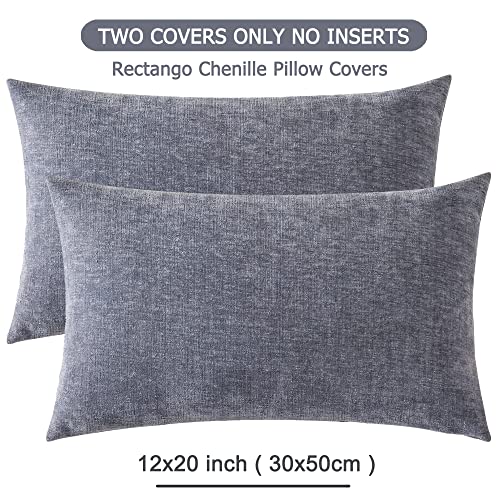 Lumbar Support Pillow Decorative Rectangle Throw Pillow Covers 12"X20" Inch Set Of 2,Super Soft Chenille Fall Pillowcase For Living Room Bedroom Sofa Couch Cushion Cover Dark Grey 30X50Cm (No Insert) #TOP5