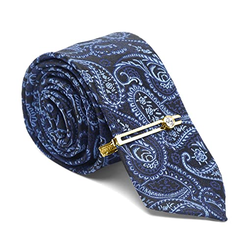 Image of LOUIS STITCH Mens Silk NeckTie Golden Tiepin Gift Combo Set With Pocket Square Cufflinks Brooch Tie Golden Tiepin (Suit Accessories) (Britain)