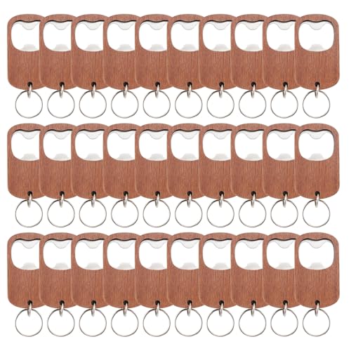 30 Pack Wood Bottle Opener Keychains Blanks Wooden Rectangle Engraving