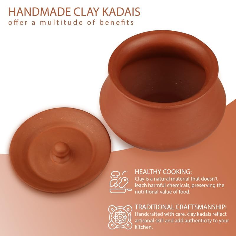 Image of Bhanvi 500ml Earthen Clay Curd Pot Making Curd Chach Lassi Dahi Kadai Handi Mitti Ke Bartan Curd Bowl with Lid with Unglazed Clay Pot Serving Use in Oven Not for Cooking