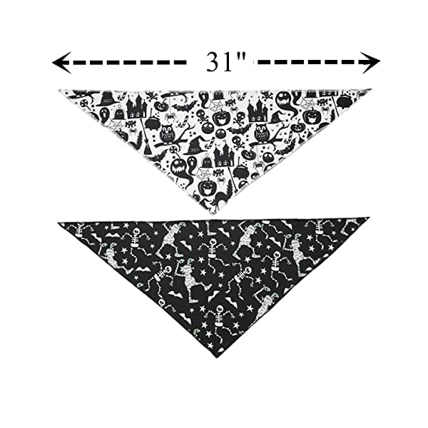 Halloween bandana for dogs, 2 pack white and black halloween dog scarf large - image 4