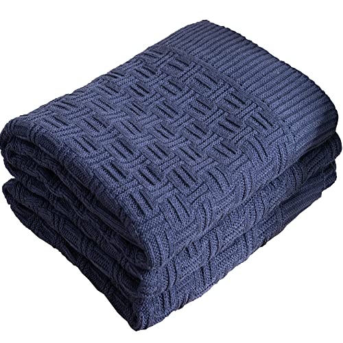 Scisci Cable Knit Throw Blankets，Super Soft Warm Double Sided Lightweight Blanket For Bed Sofa ，Blanket 60 X 80 Inch，Machine Washable Throw Blankets，Navy Blue #TOP4