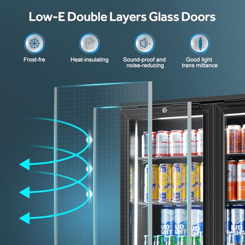 Image of Tylza Back Bar Cooler 2 Door 216 Can Black | built-in /free, fast cool, temp memory, 2 locks, LED, low-e glass