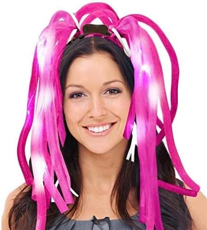 Dazzling Toys Halloween Wig - LED Light Up Noodle Hair Headband Party Dreads - Pink