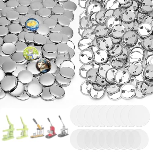 KUNTAERY 200Set 1.26 Inch Button Maker Supplies 32mm Button Supplies Parts Approx. 1.25 Inch Metal Blank Badge Parts with Blank Paper for Maker Machine Pin Maker Press