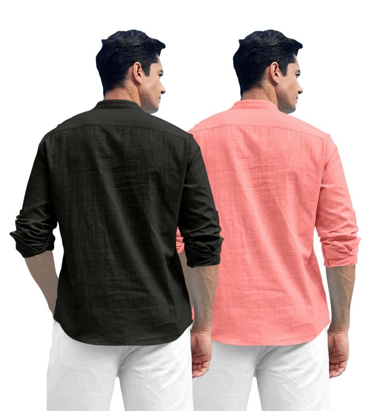 Image of ROYALSCOUT Combo of Men's Solid Cotton Blend Full Sleeve Straight Kurta Shirt (Pack of 2)