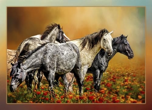 Band of Mustangs Quilt Fabric Panel - AHS-033 - Panel Size is 24” X 17”, Quality Quilting Cotton