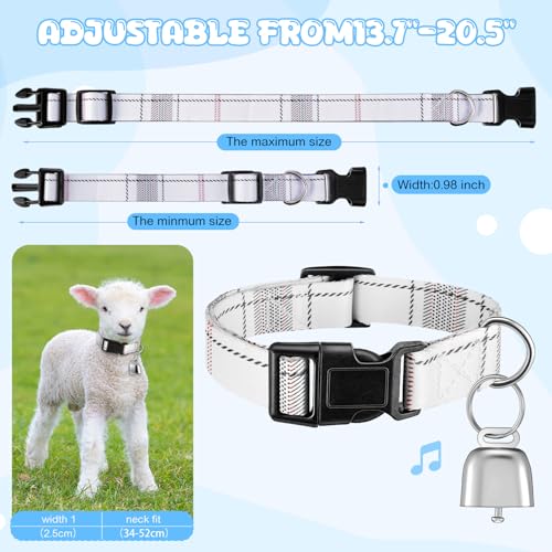Image of Goat Collar with Bell, Sheep Grazing Copper Bells and Adjustable Nylon Collar Set Loud Bronze Bell for Summer Small Farm Animal Sheep Cow Dog Accessories Gift(White Stripes)