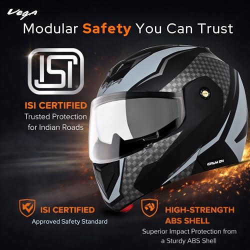 Image of Crux Dual Visor Full Face Helmet with Checks Design Scratch-Resistant Visor-Dull Black Silver,M