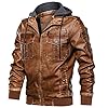 moxishop Heren winterjas kunstleer bikerjack met capuchon biker motorjas jas overgangsjas afneembare capuchon