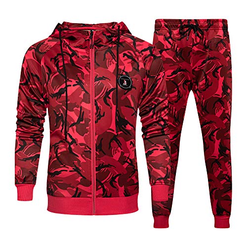 MANLUODANNI Homme Ensemble Survêtement Manches Longues Zipper Sweat à Capuche Loisir Et Pantalons Slim Fit Rouge S Cover