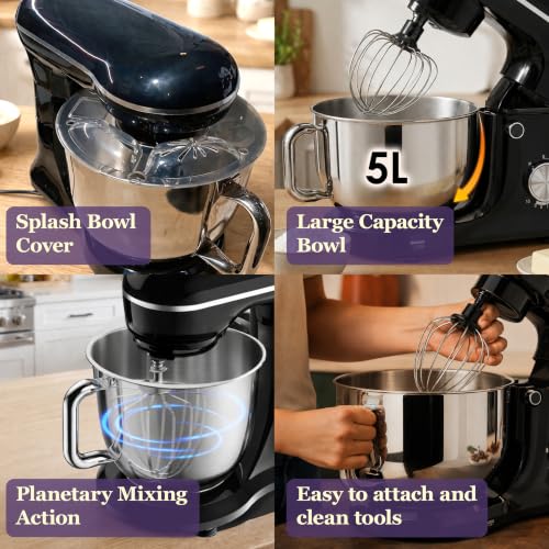 Image of NexLev Stand Mixer |5 L Stainless Steel Bowl | 1500W | Stand Mixer For Baking with 10 Speeds | Whisk, Beater & Dough Hook |100% Copper Motor |For Roti & Cookie Dough, Cake Making & more | ST-01
