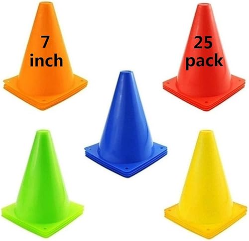 Conos de fútbol YOQXHY (25 unidades, 7 pulgadas) Agility Training Sports Cone plástico con bolsa de transporte para niños fútbol Baloncesto Taladros