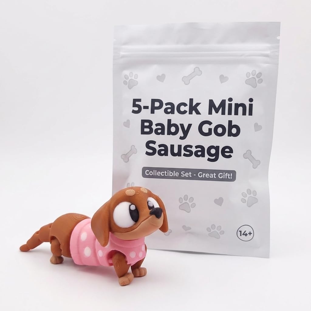 5-Pack of Mini Gob Sausage Dog Collectible Figurines - Kawaii Dachshund Decor | Unique Gifts | Desk Accessories - 3D Printed in Canada