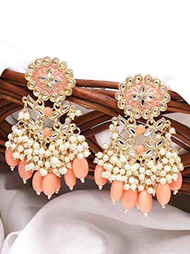 Image of Karatcart Red Stone Studded Gold Plated Drop Earrings for Women