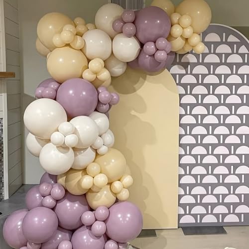 Image of Dusty Purple Balloons Arch Taro Purple Balloons Garland 103pcs Retro Lavender Lilac Balloon Different Sizes Helium Latex Balloon Boho Birthday Party Decoration Wildflower Bridal Baby Shower Wedding