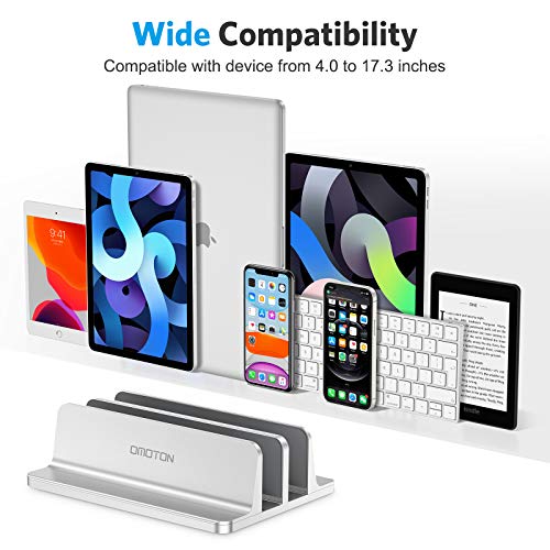 OMOTON [Updated Dock Version Vertical Laptop Stand, Double Desktop Stand Holder with Adjustable Dock (Up to 17.3 inch), Fits All MacBook/Surface/Samsung/HP/Dell/Chrome Book (Silver) - Image 4