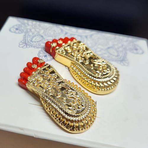 Image of ARNAVIRA Real 24K Gold Plated with Red Paint Finish Maa LakshmiJi Charan Paduka | Maa Lakshmi Feet for Pooja Room /Return Gift & House Warming