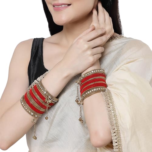 Gold-Plated Velvet Diamond Pearl Bangles Set of 56