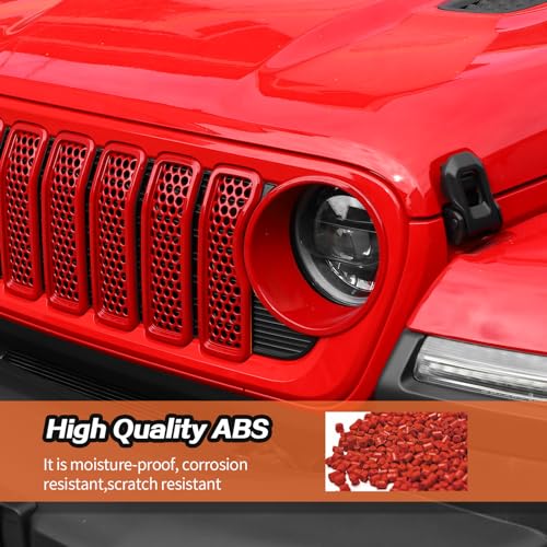 Image of JeCar Mesh Grill Inserts for Jeep Wrangler JL 2024+ Grill Covers & Headlight Cover Trim (Red)