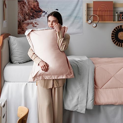 Image of Bedsure Twin XL Comforter - 5 Pieces Reversible Blush Pink Bed in a Bag, Twin XL Bedding Comforter Set College Dorm Essentials with 1 Flat Sheet, 1 Fitted Sheet, 1 Pillowcase and 1 Pillow Sham
