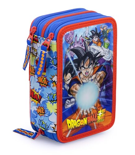 Creativolution Astuccio scuola 3 zip Dragon Ball 3 Zip con 44 articoli (blu, rosso), 20×15×6 cm - Prodotto ufficiale