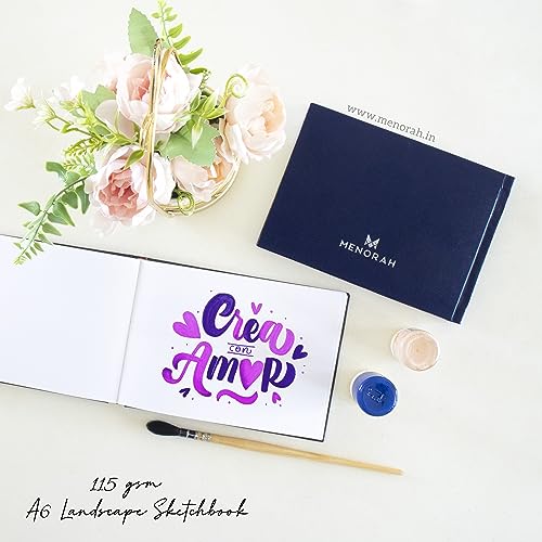 Image of MENORAH Paper - Artist Sketch Book- A6-115 GSM (160 Pages / 80 Sheets) Drawing Notebook, Watercolor- Hard Bound Book- (10.5 Cm X 14.8 Cm)- Completely Handmade- Landscape-Dark Blue