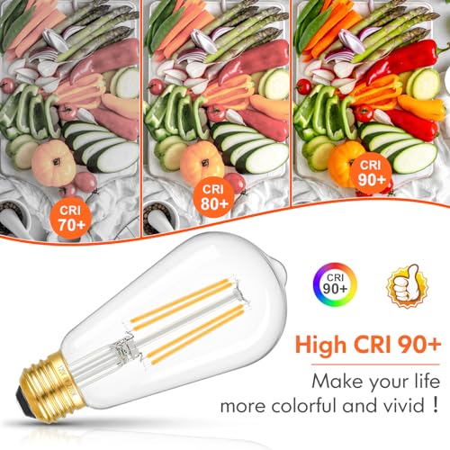 Image of Dimmable Vintage Edison LED Bulbs, 1250Lumens High Brightness Light Bulbs, 8W 100W Incandescent Equivalent Bulbs, ST58 LED Filament Bulbs, E26 Gold Base, CRI90+ 2700K Soft White Edison Bulbs, 4-Pack