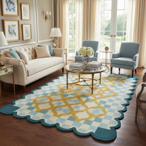 Tapete decorativo geométrico 7x10 lavado azul aqua beige miniatura 1