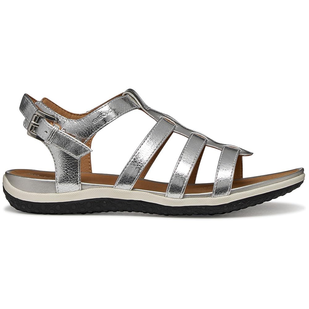 Geox Women's Vega D Flat Sandal, Silver, EU 41