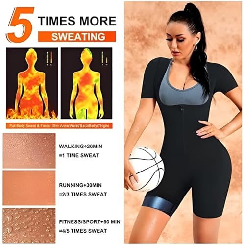 Image of Women Sauna Suit Full Body Shapewear, 3 in 1 Sweat Vest Waist Trainer with Arm & Thigh Compression, Tummy Control Slimming Workout Bodysuit for Gym Running Fitness