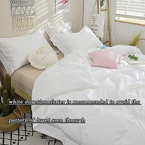 Fadfay White Duvet Cover Premium 100% Cotton Farmhouse Bedding Soft Elegant Guipure Lace Fringe Hotel Quality Romantic Bed Cover King/California King Size （106 X 92 Inches） #TOP1