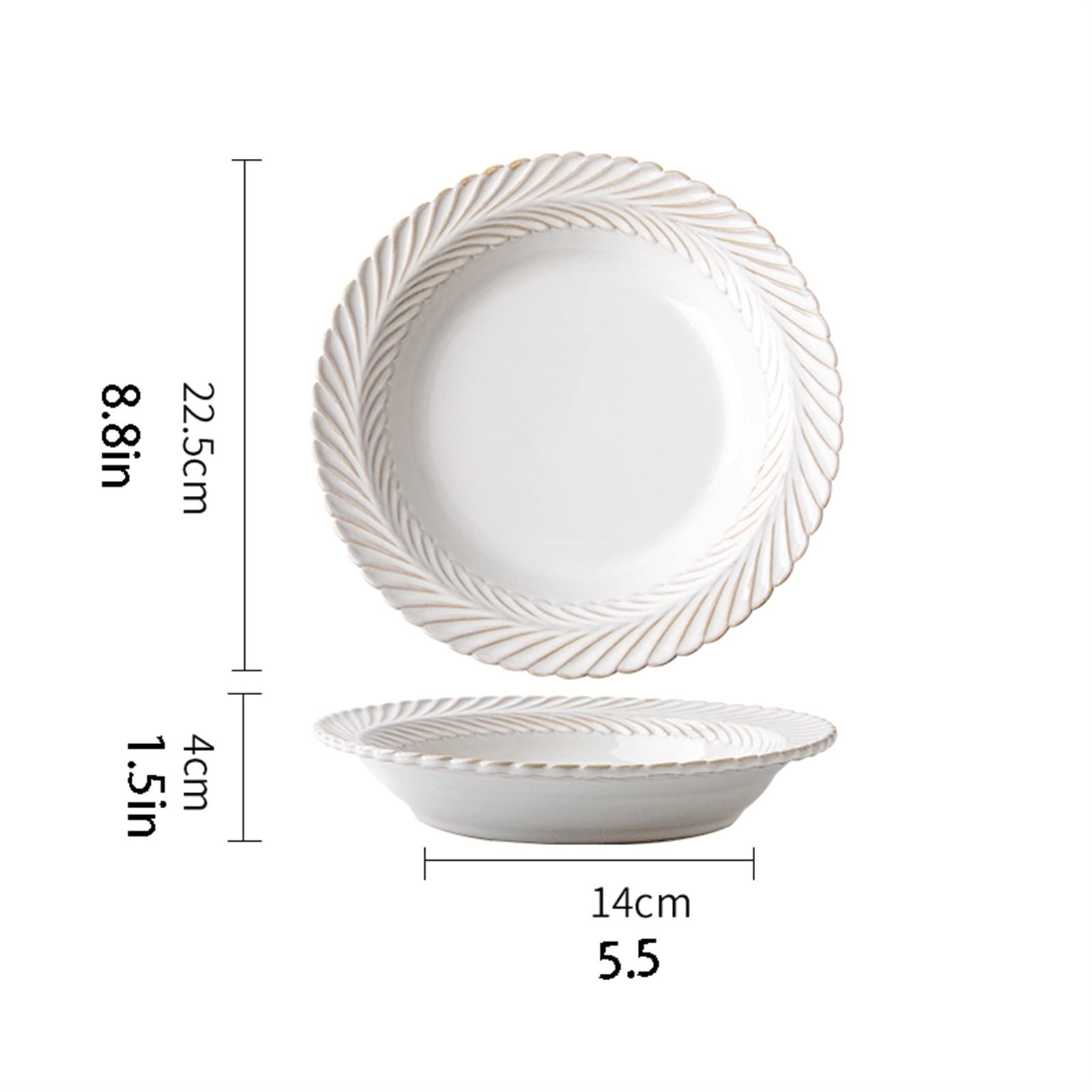 Cubiertos de cerámica Platos de Cena con Relieve Chino Plato de Cena de cerámica Redondo de 8,8" Plato de Postre de Porcelana para el hogar Apto para lavavajillas Microon