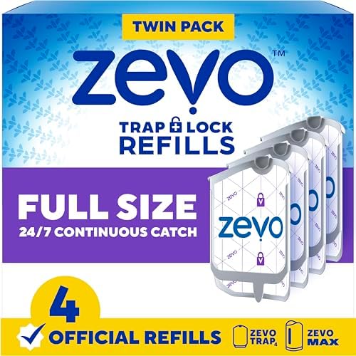Zevo Flying Insect Trap Official Refill Cartridges - Fits Zevo Trap and MAX Indoor Fly Trap, Trap+Lock Technology Fly Trap Refill for Gnats, House Flies & Fruit Flies (4 Official Refill Cartridges)