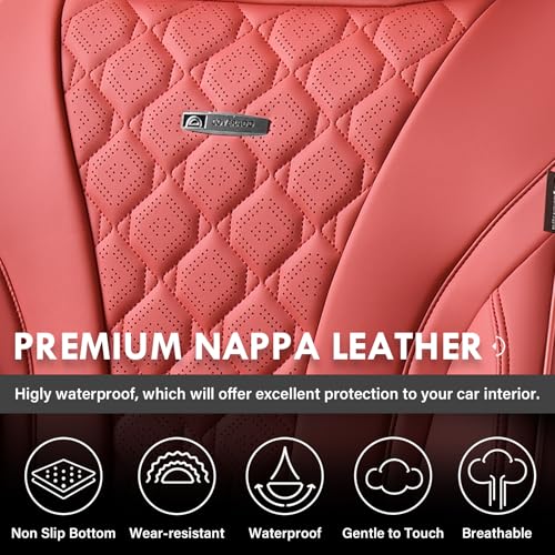 Image of Coverado Car Seat Covers Front Seats, Red Seat Covers, Breathable Perforated Design, Luxurious Diamond Leather Car Seat Cover, 2 Pack Car Seat Protector Front Seat Cover Universal Fit Most Cars