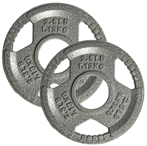 Yes4All Tri-Grip - Discos de peso olímpicos de hierro fundido, adecuados para ejercicios de barra, entrenamiento de fuerza, flexibilidad, 2.5 libras (par)