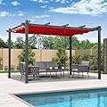PURPLE LEAF 11' X 13' Outdoor Pergola with Retractable Canopy Aluminum Shelter for Porch Garden Beach Sun Shade Grape Trellis Pavilion Grill Gazebo Modern Backyard Deck Metal Patio Pergola Terra