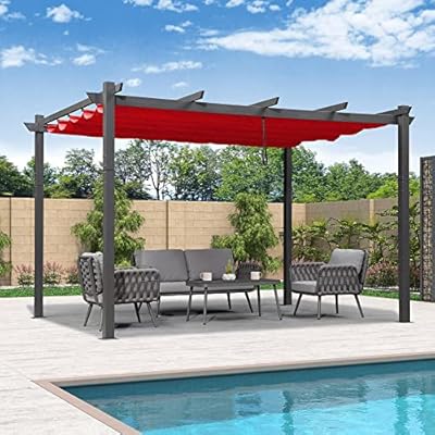 PURPLE LEAF 11' X 13' Outdoor Pergola with Retractable Canopy Aluminum Shelter for Porch Garden Beach Sun Shade Grape Trellis Pavilion Grill Gazebo Modern Backyard Deck Metal Patio Pergola Terra