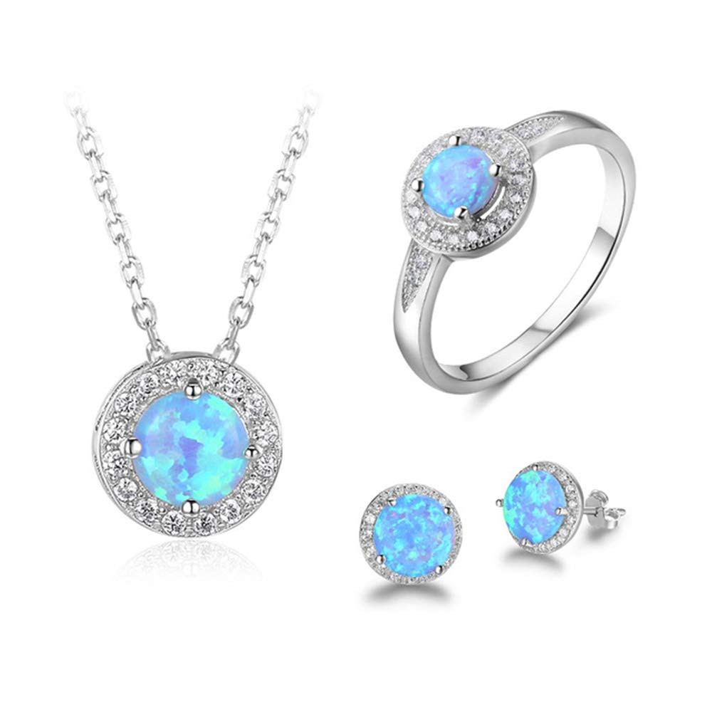 Argento 925 Opale Donna Set di Gioielli Collana squillare orecchino Borchie,Forma Rotonda Ottobre Birthstone Gioielli da Sposa Valentino Compleanno i Regali