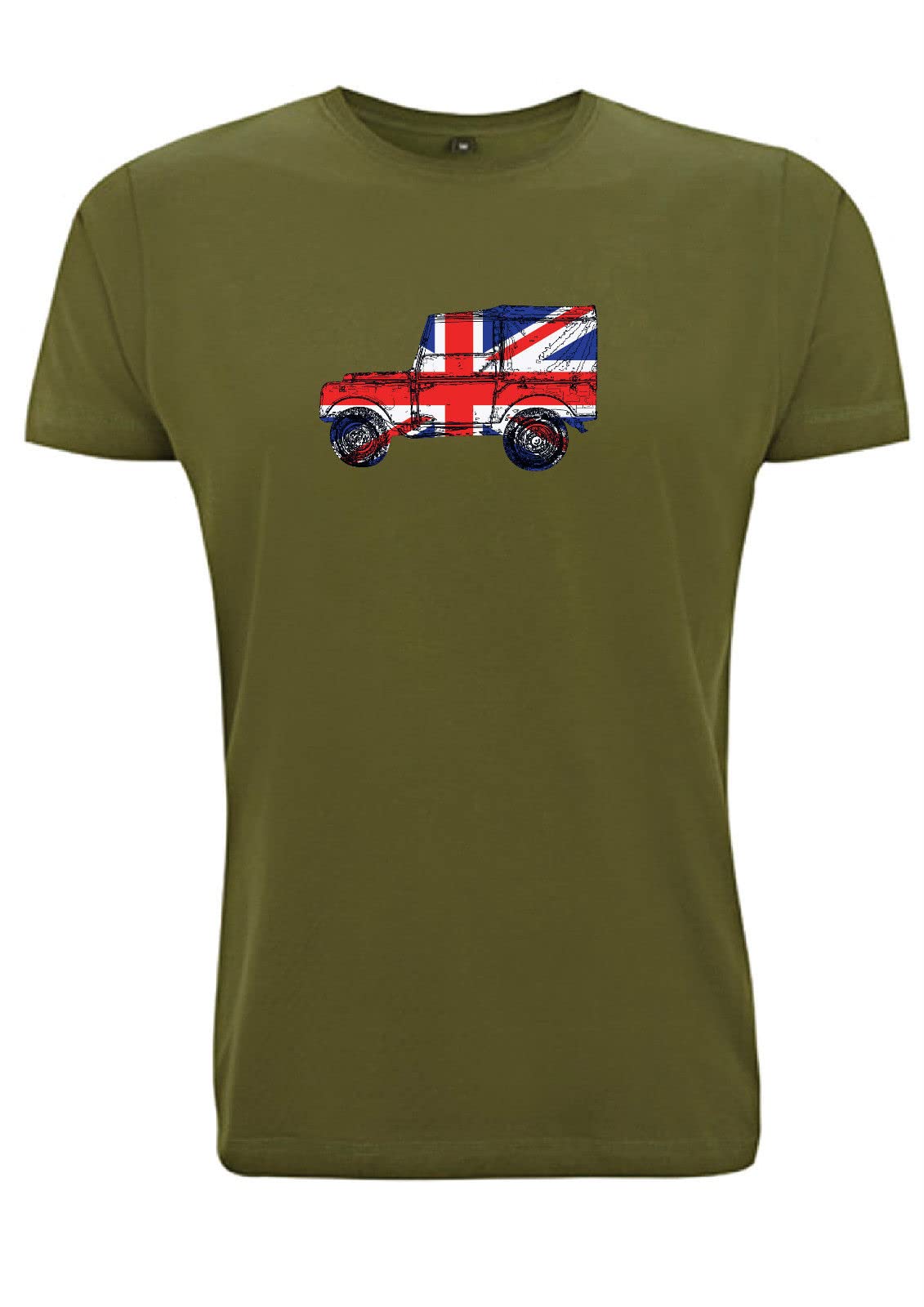 Landrover Series 1 Men's T-Shirt Union Jack Best of British Off Road Defender (Small, Army Green)