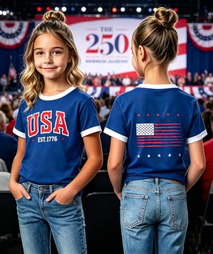 Image of Kids 250th Anniversary USA Shirts Boys Girls USA Shirt 4th of July Outfits Cute Patriotic Top