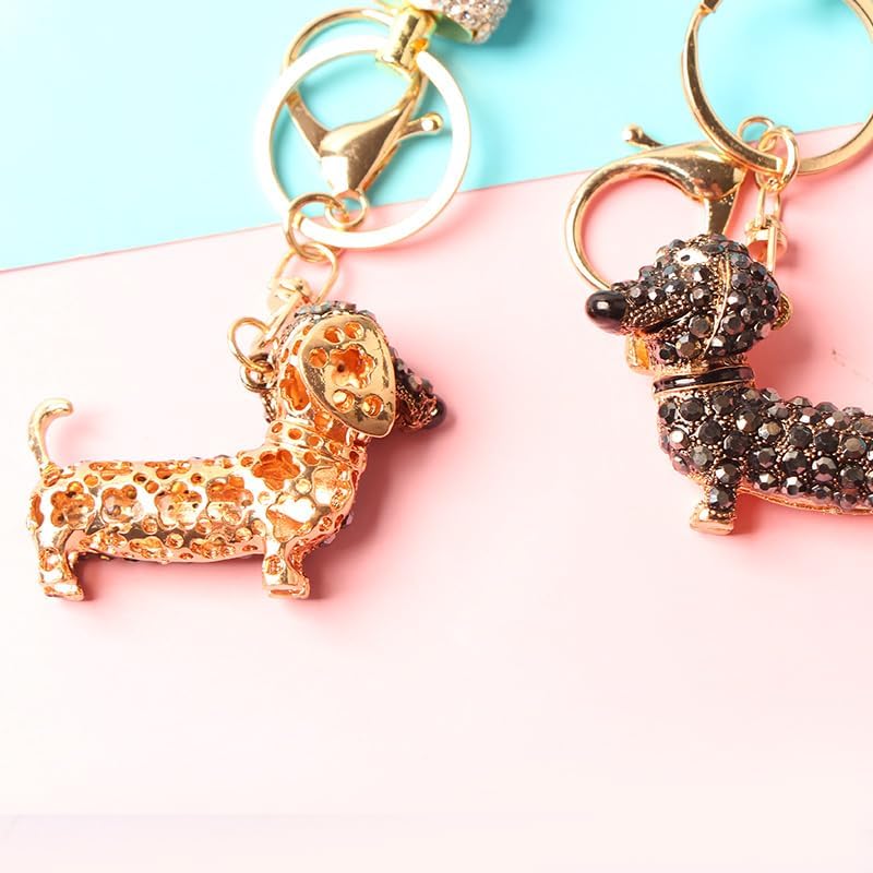 1PC Sparkling Rhinestone Dachshund Keychain - Featuring Black & Golden Chains, Alloy Accents & Lobster Clasp, Playful Dog Jewelry for Car Keys, Backpack Accessories - Image 6