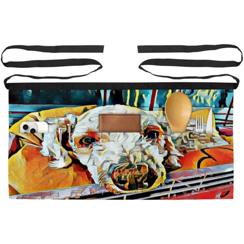 Lot de 3 tabliers courts de chef multicolores à 3 poches pour cuisine et bistrot